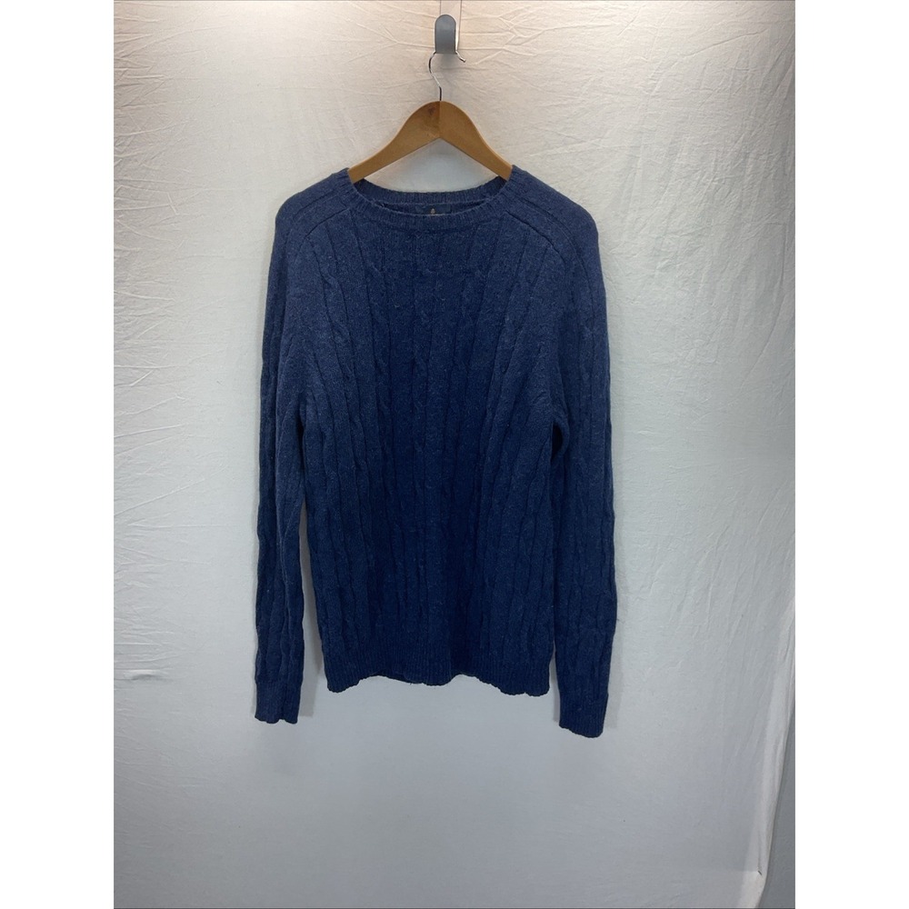 Brooks Brothers Mens crew Neck Cable‎ Knit Sweater Size LG Navy Blue chunky